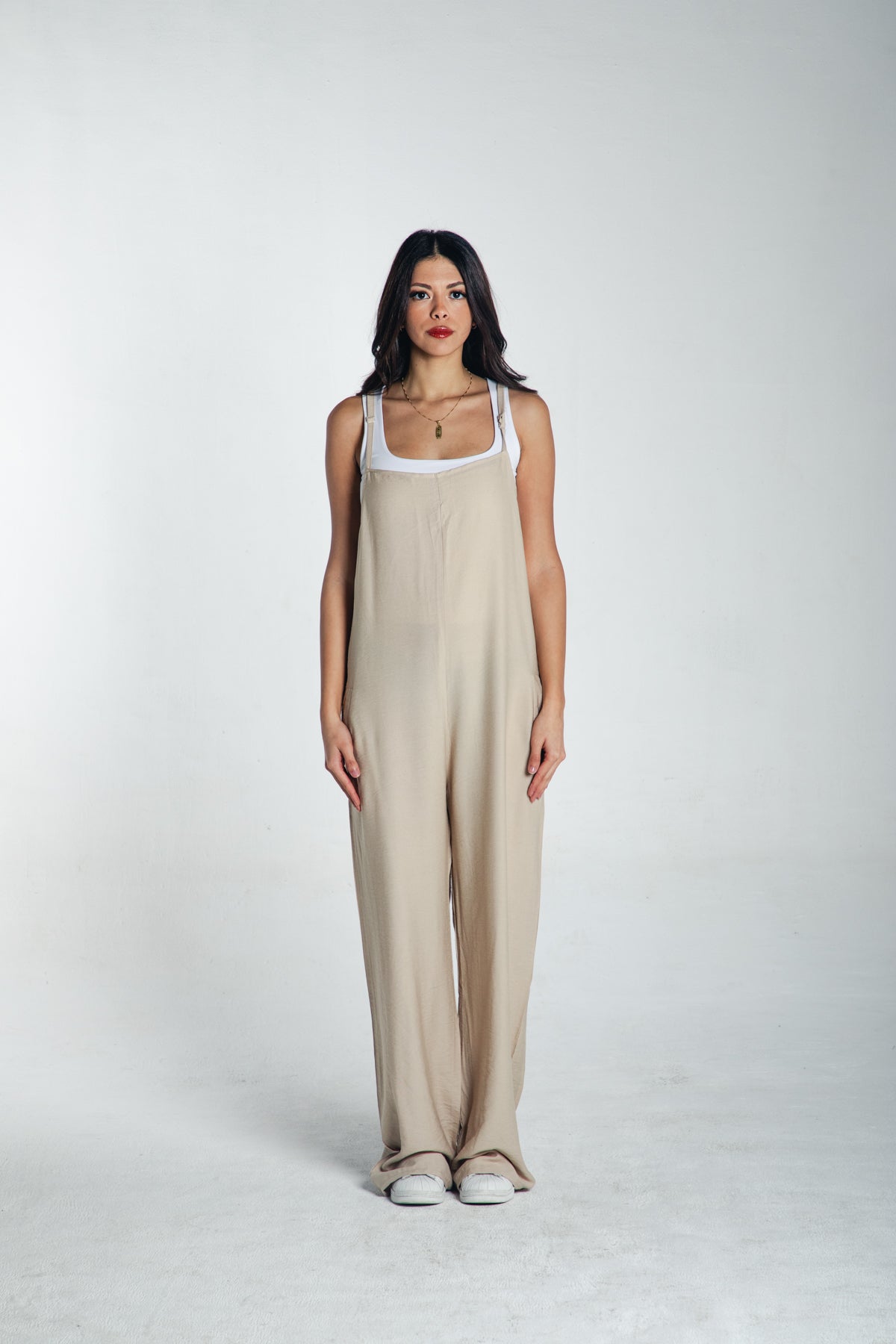 wide leg jumpsuit in beige